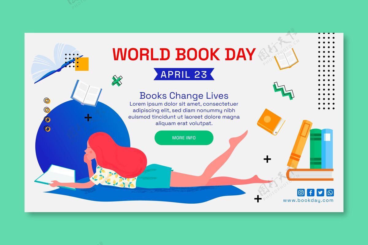 世界图书日世界图书日庆祝横幅模板4月23日横向庆典