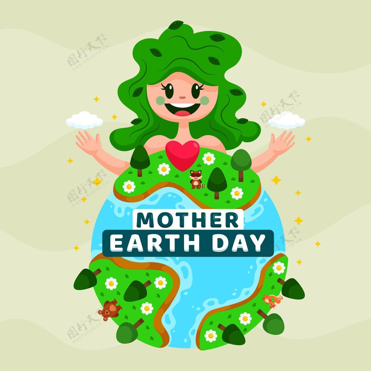 地球母亲卡通地球母亲节插画生态系统地球地球日