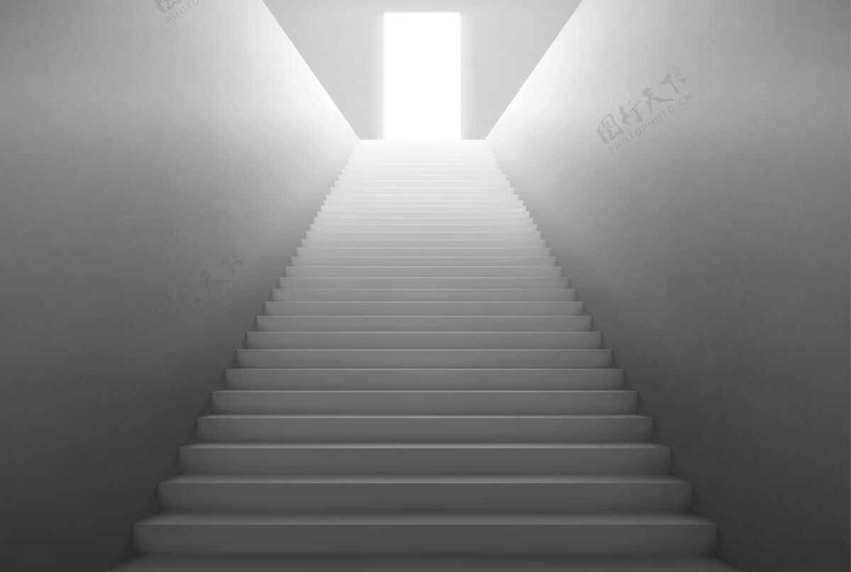 门空的楼梯 上面开着门 有灯光自由前面楼梯
