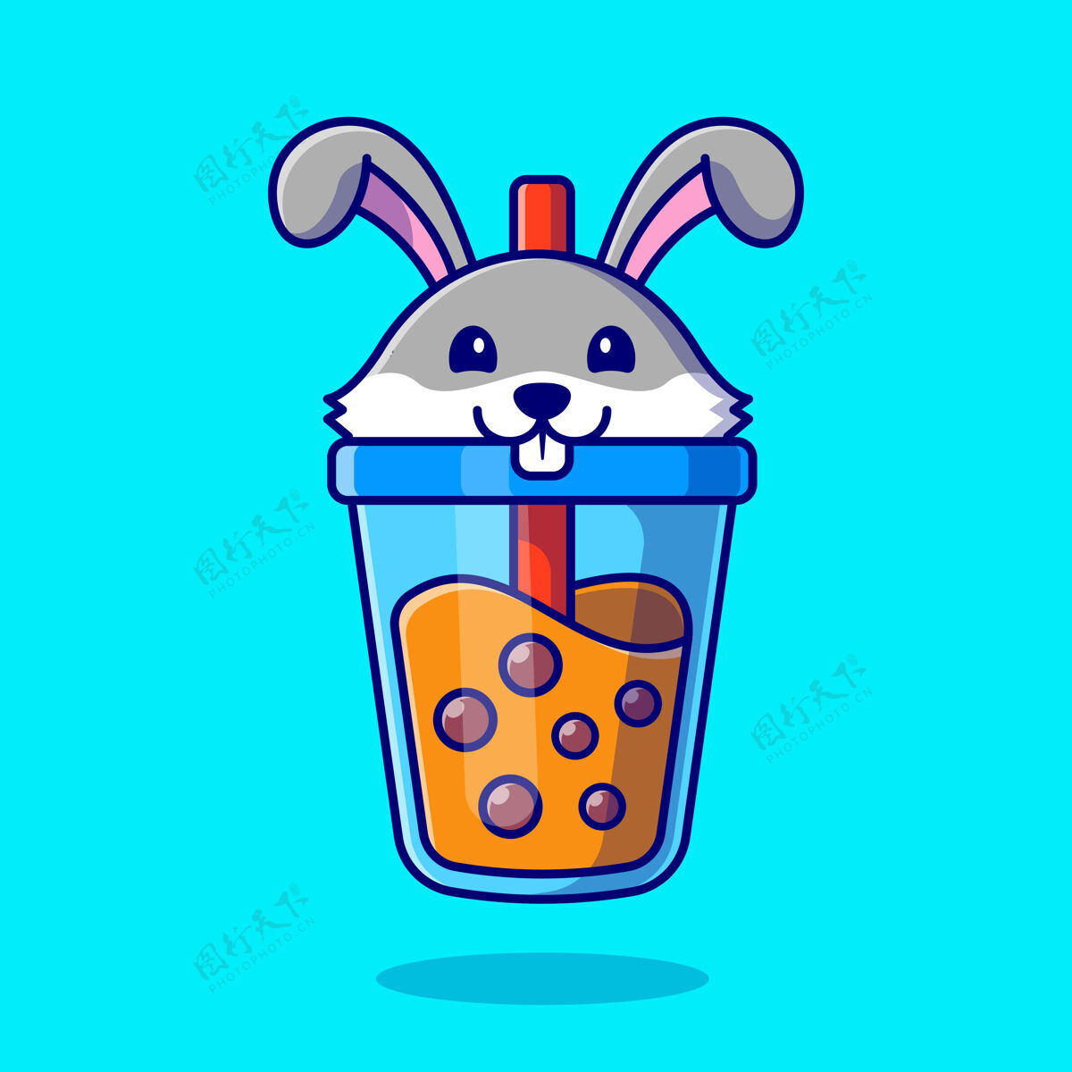 人物可爱的兔子波巴奶茶卡通图标插图宠物动物欢呼