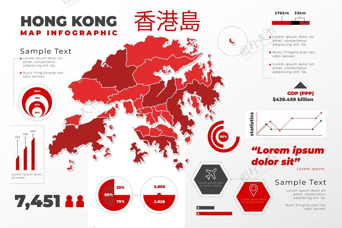 图形香港地图信息图形信息图模板平面设计