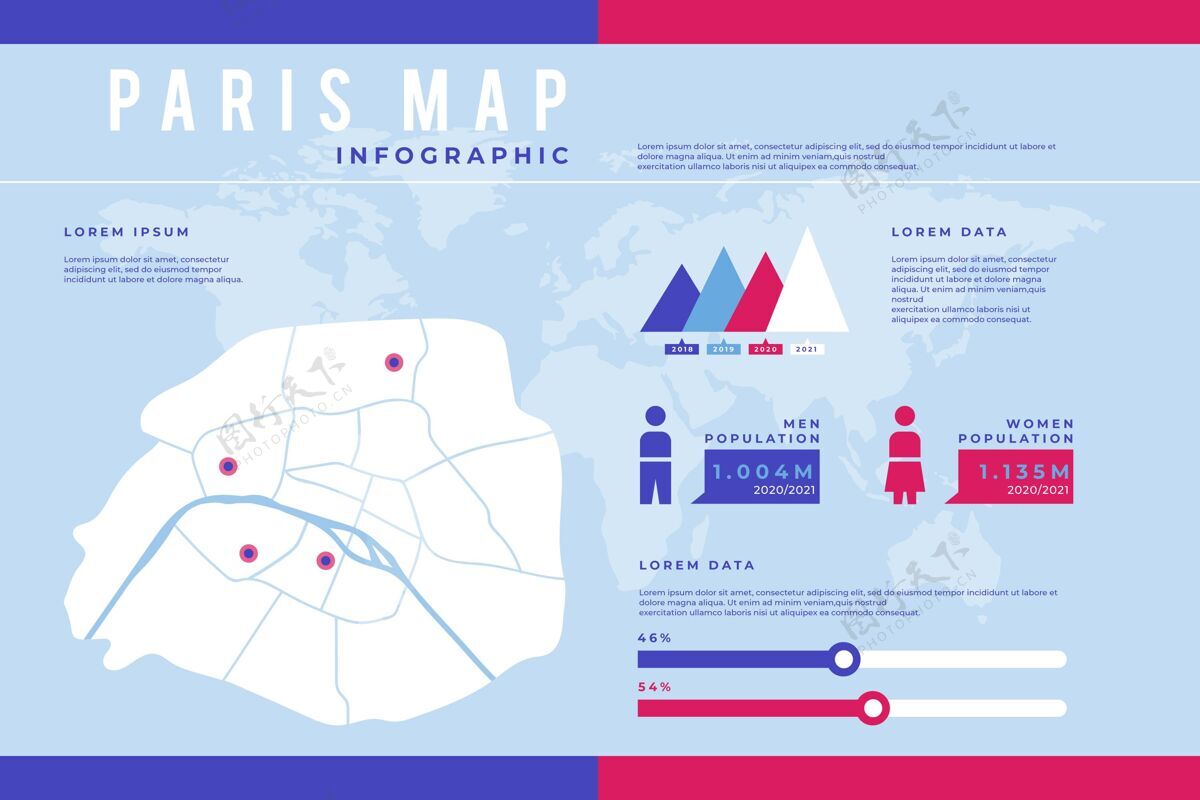 信息图模板平面巴黎地图信息图图形信息数据