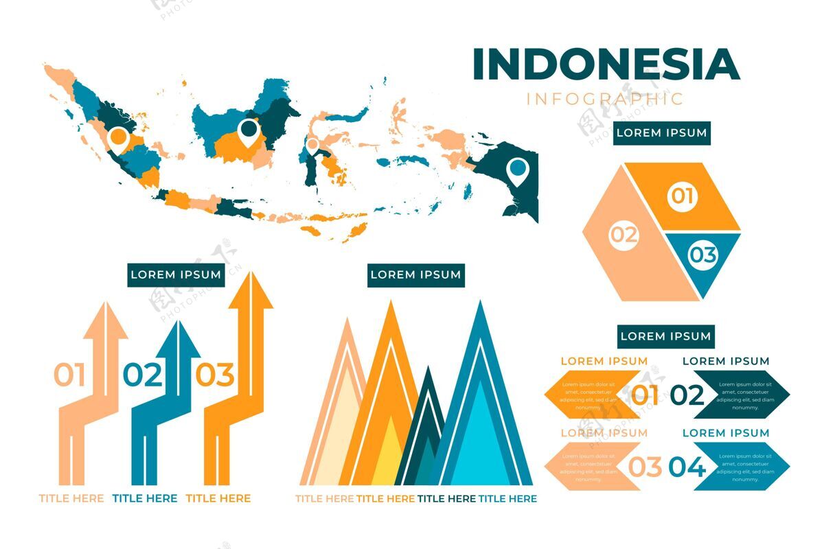 信息平面印尼地图信息图模板印度尼西亚营销