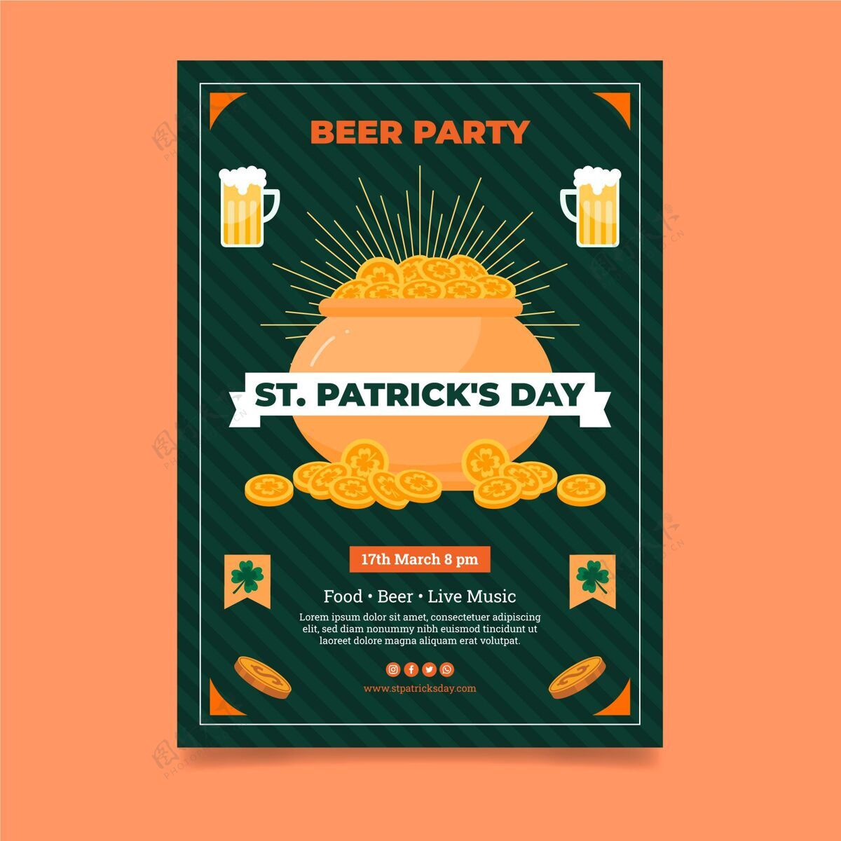 爱尔兰平面圣帕特里克节垂直海报模板平面设计准备印刷庆典