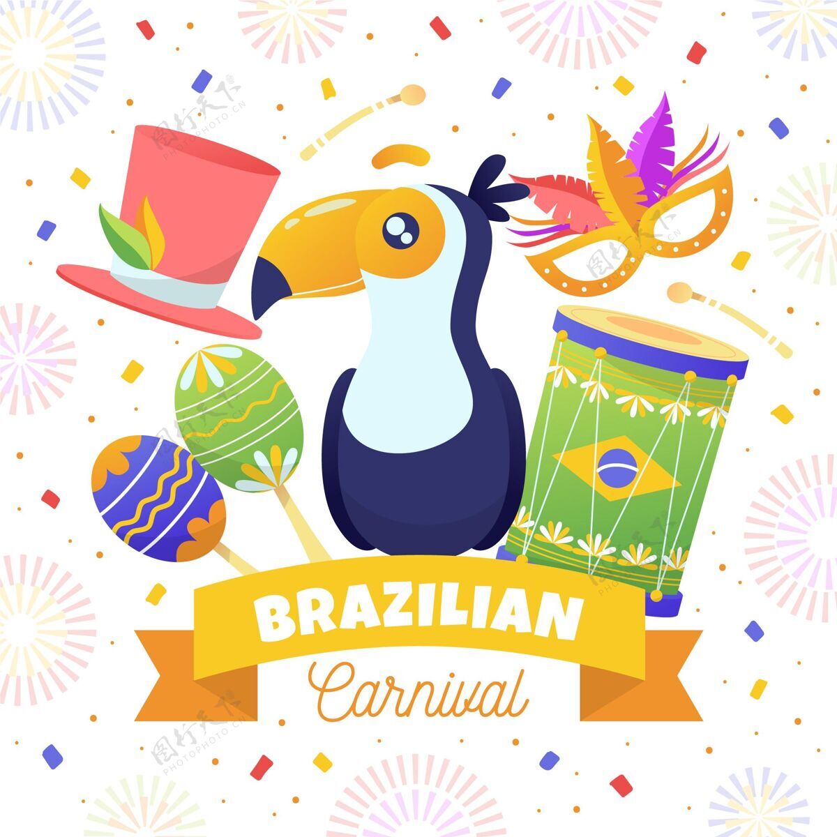 巴西手绘巴西嘉年华插画庆祝活动狂欢节