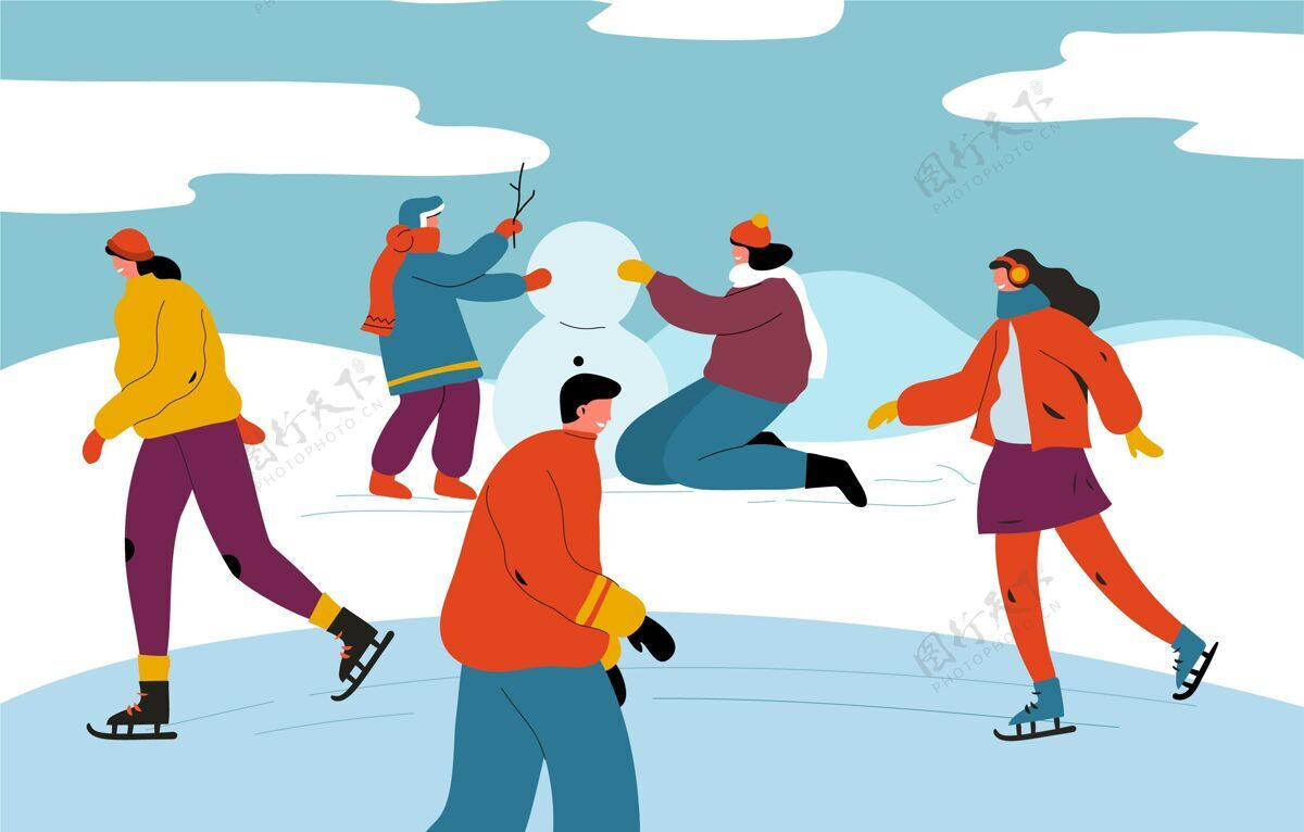 人收集做冬季活动的人运动人冬天