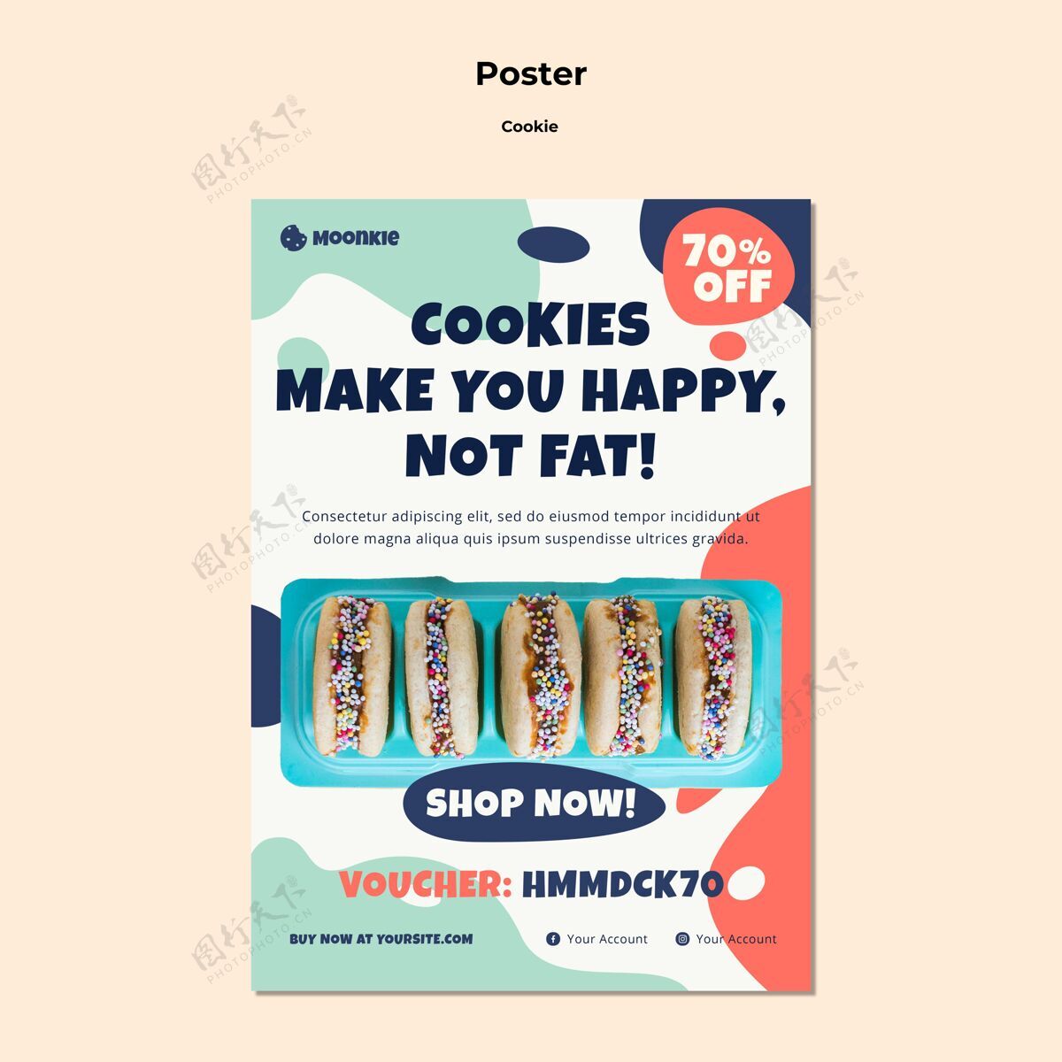 美食垂直海报模板与饼干营养食物对待