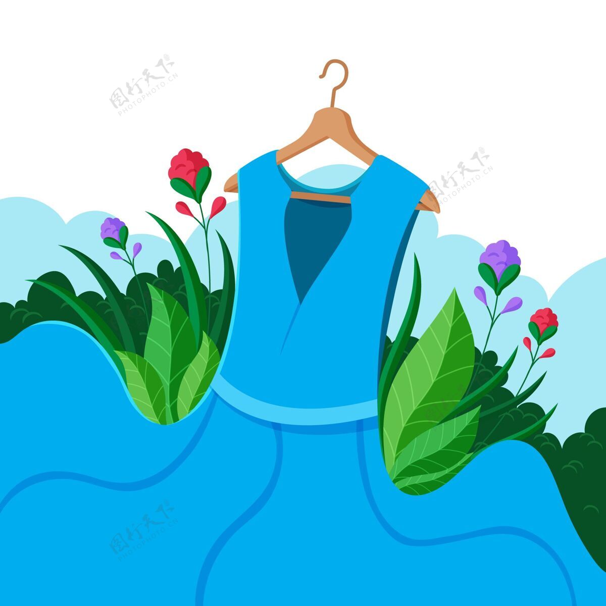 可持续发展美丽的蓝色连衣裙可持续的时尚理念生态平面设计可重复使用