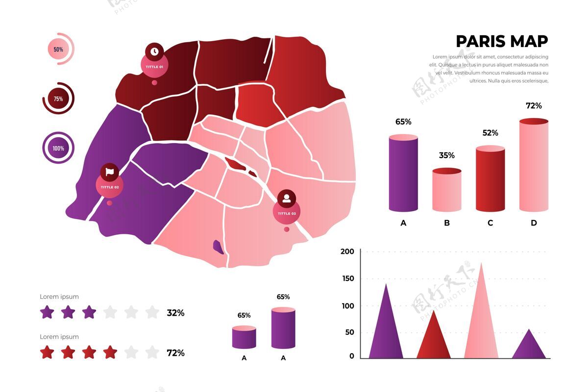 地形渐变巴黎地图信息图形模板巴黎信息法国
