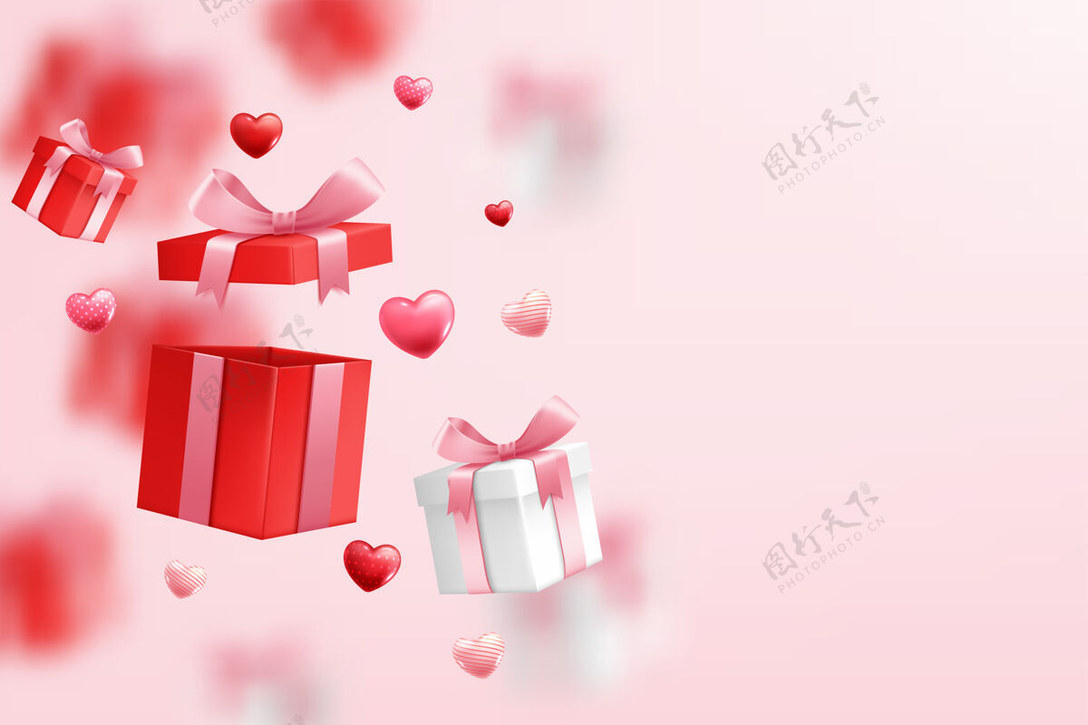 礼物掉落的礼盒 庆祝情人节浪漫形状圣