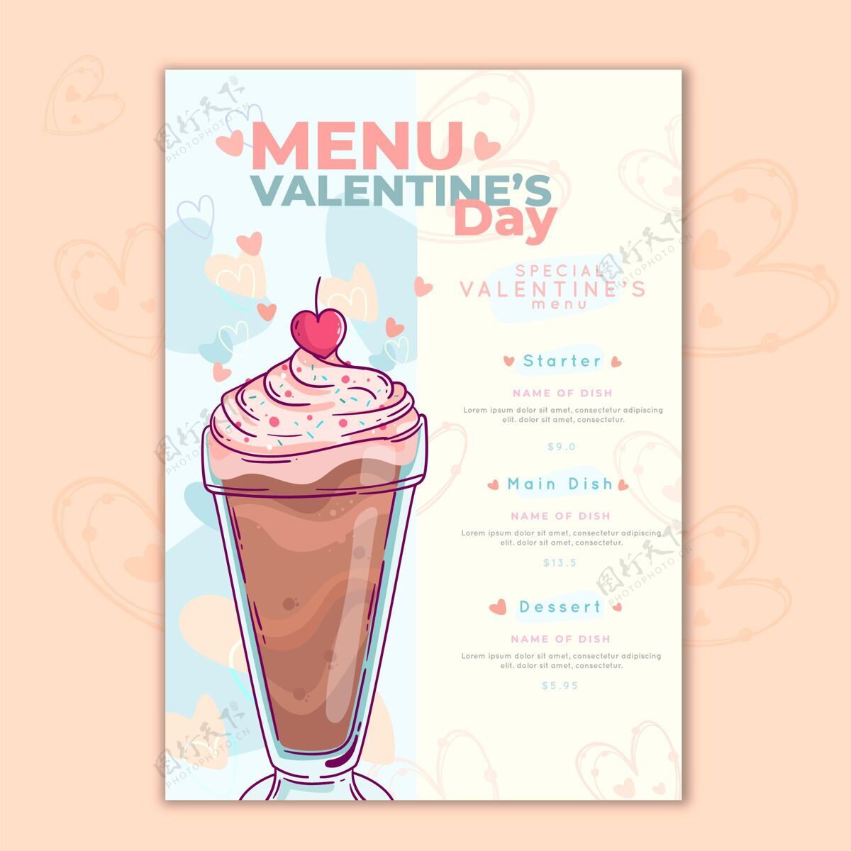 快乐平面设计情人节菜单模板情人节天打印