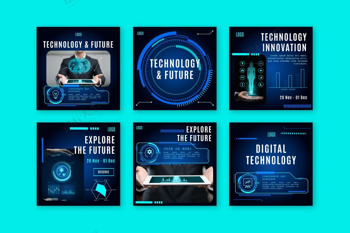 模板Instagram用未来科技发布了一系列帖子TechNewWeb