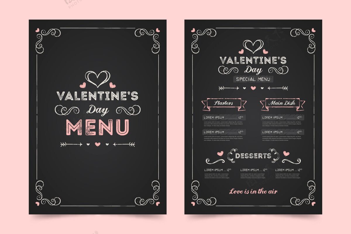 准备手绘情人节菜单模板打印浪漫手