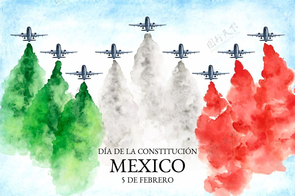 墨西哥水彩宪法日背景与墨西哥国旗国家国家爱国主义