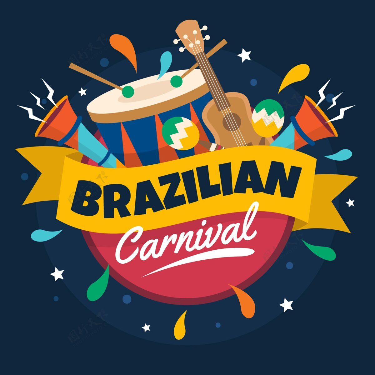 节日丰富多彩的巴西嘉年华活动插图与节日元素聚会庆祝巴西