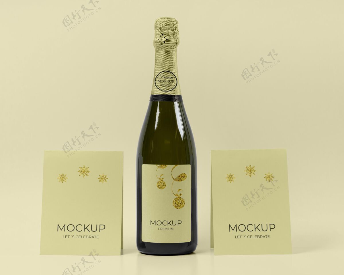 新年香槟瓶模型让我们庆祝卡片新年香槟瓶