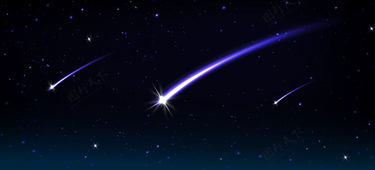 宇宙坠落的彗星 小行星和流星在宇宙中有蓝色的火焰痕迹艺术星尘夜晚