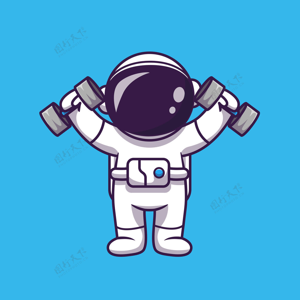 宇航员可爱的宇航员举起哑铃卡通图标插图科学运动图标概念隔离平面卡通风格强壮运动训练