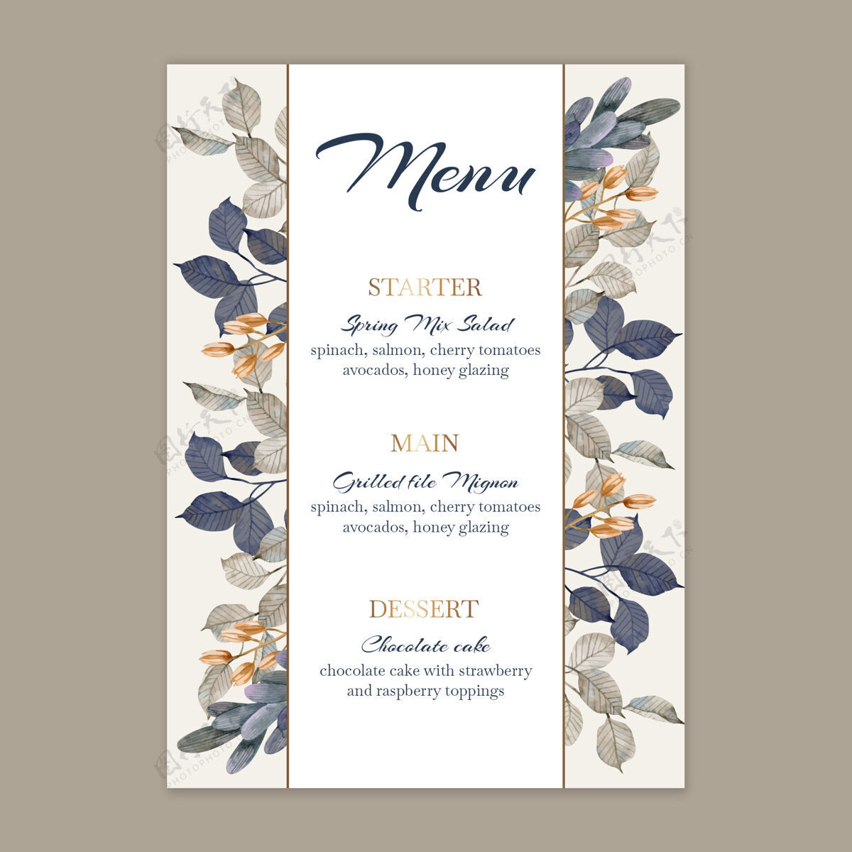 印刷花卉婚礼菜单模板婚姻模板开花