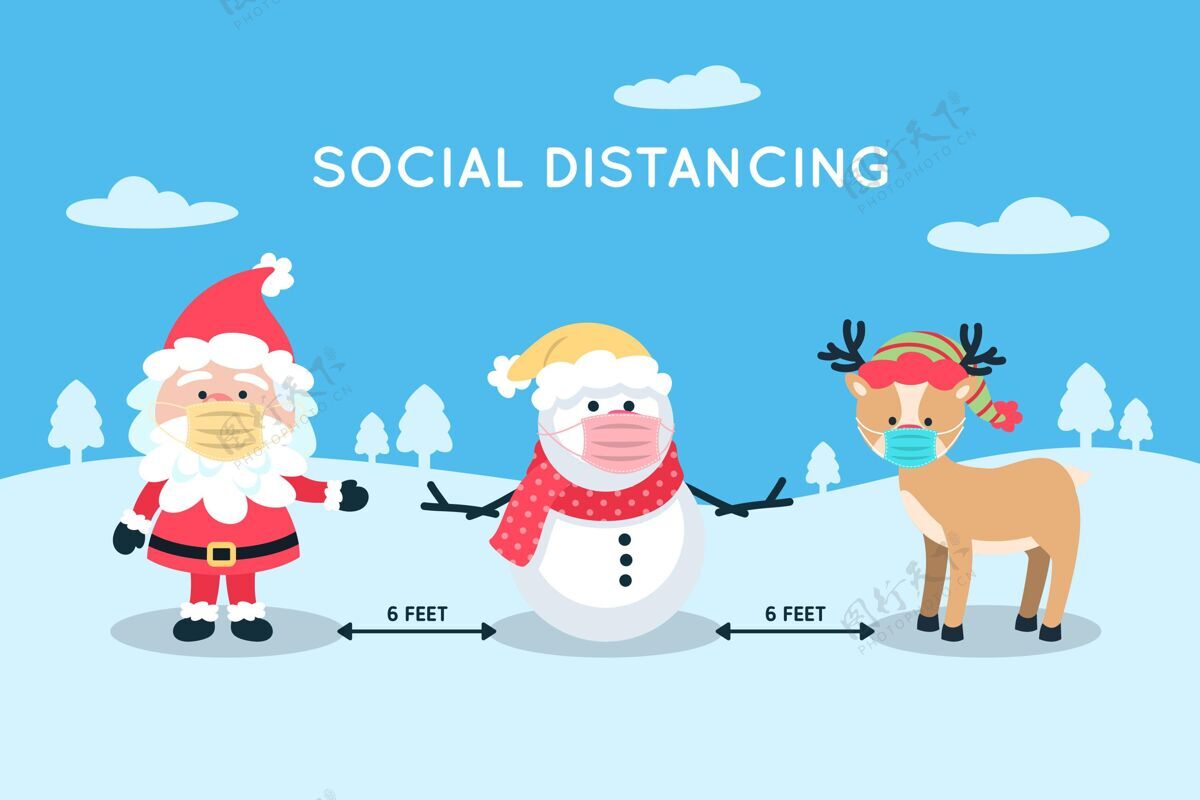 圣诞节与圣诞人物的社会距离十二月距离社交距离