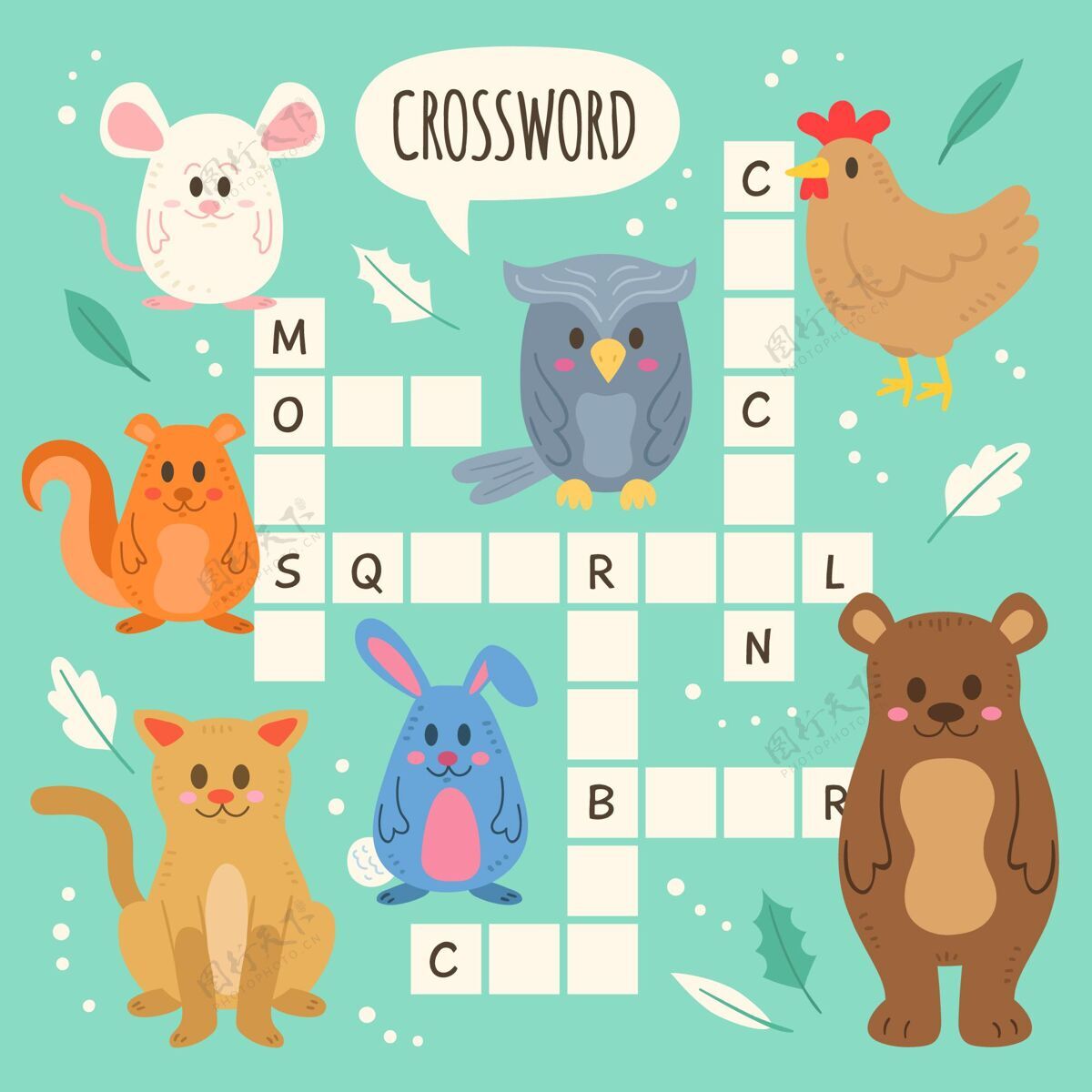 幼儿园英语填字游戏 适合有动物的孩子活动工作表学习