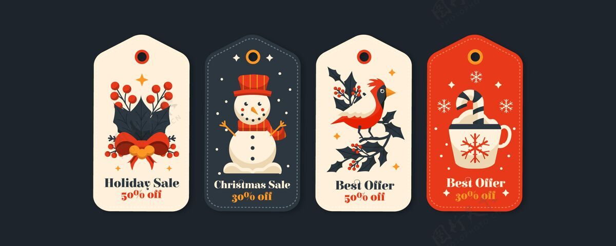 快乐圣诞节销售标签收集在平面设计设计圣诞节销售