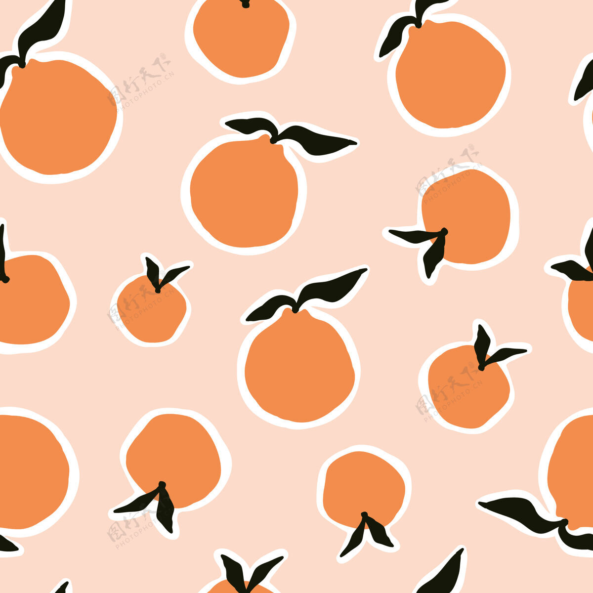 绘图橙色无缝图案贴纸橘子叶子