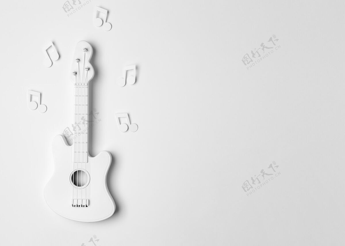 仪器顶视图白色吉他安排与复制空间平调分类静物